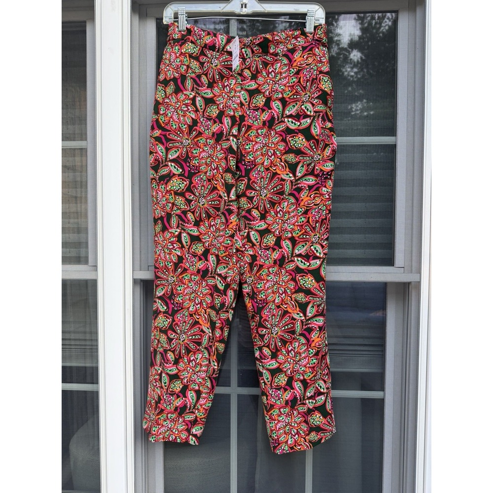 J. Crew Pants Size 10 Floral Jamie Cropped Elastic Waist Tropical Colorful Pink